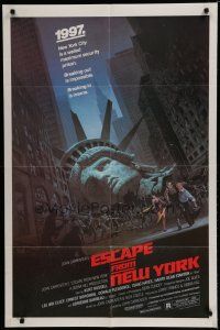6w226 ESCAPE FROM NEW YORK studio 1sh '81 Carpenter, art of decapitated Lady Liberty by Jackson!