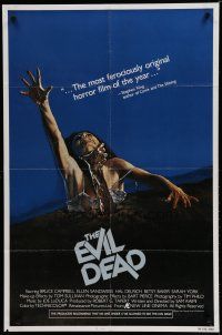6w229 EVIL DEAD 1sh '82 Sam Raimi cult classic, best horror art of girl grabbed by zombie!