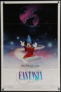 6w238 FANTASIA DS 1sh R90 great image of Sorcerer's Apprentice Mickey Mouse, Disney classic!