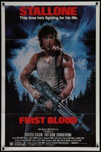 6w250 FIRST BLOOD 1sh '82 artwork of Sylvester Stallone as John Rambo by Drew Struzan!