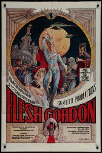 6w254 FLESH GORDON 1sh '74 sexy sci-fi spoof, wacky erotic super hero art by George Barr!