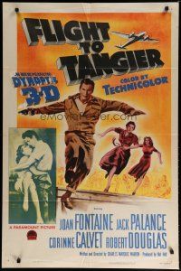 6w255 FLIGHT TO TANGIER 1sh '53 Joan Fontaine & Jack Palance in new perfected Dynoptic 3-D!