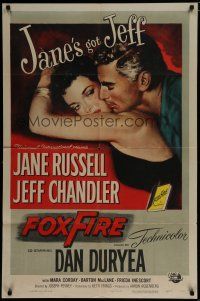 6w262 FOXFIRE 1sh '55 close up artwork of sexy Jane Russell, Jeff Chandler!