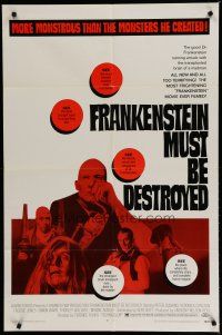 6w263 FRANKENSTEIN MUST BE DESTROYED 1sh '70 Peter Cushing is more monstrous than his monster!