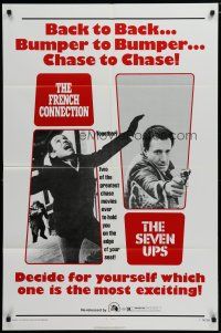6w267 FRENCH CONNECTION/SEVEN-UPS 1sh '74 crime thriller double-feature, greatest chase movies!