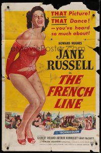 6w268 FRENCH LINE 1sh '54 Howard Hughes, art of sexy Jane Russell in skimpy outfit!