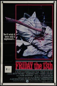 6w270 FRIDAY THE 13th int'l 1sh '80 Joann art of axe in pillow, wish it was a nightmare!