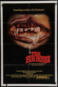6w276 FUNHOUSE 1sh '81 Tobe Hooper, creepy close up of drooling mouth with nasty teeth!