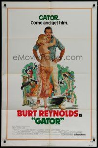 6w281 GATOR 1sh '76 art of Burt Reynolds & Lauren Hutton by McGinnis, White Lightning sequel!