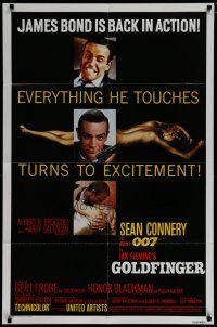 6w299 GOLDFINGER 1sh R80 three great images of Sean Connery as James Bond 007!