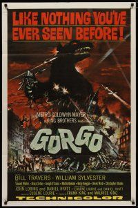 6w301 GORGO 1sh '61 great artwork of giant monster terrorizing city by Joseph Smith!
