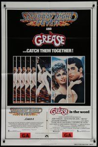 6w303 GREASE/SATURDAY NIGHT FEVER 1sh '79 John Travolta dancing & with Olivia Newton-John!