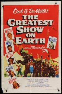 6w305 GREATEST SHOW ON EARTH 1sh '52 Cecil B. DeMille circus classic,Charlton Heston, Stewart!