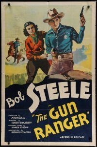 6w309 GUN RANGER 1sh '37 artwork of cowboy Bob Steele w/gun & pretty Eleanor Stewart!