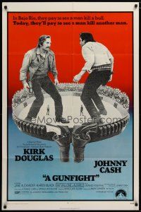 6w310 GUNFIGHT 1sh '71 people pay to see Kirk Douglas and Johnny Cash try to kill each other!