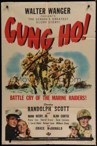 6w311 GUNG HO style D 1sh '43 Randolph Scott, Noah Beery Jr, battle cry of the marine raiders!