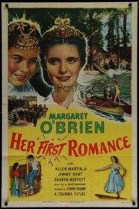 6w327 HER FIRST ROMANCE 1sh '51 cute grown up Margaret O'Brien wearing tiara is boy-crazy!