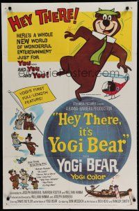 6w328 HEY THERE IT'S YOGI BEAR 1sh '64 Hanna-Barbera, Yogi's first full-length feature!
