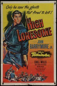 6w330 HIGH LONESOME 1sh '50 Chill Wills, cool art of John Barrymore Jr. with gun!