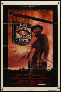 6w331 HIGH PLAINS DRIFTER 1sh '73 great art of Clint Eastwood holding gun & whip!