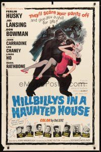 6w332 HILLBILLYS IN A HAUNTED HOUSE 1sh '67 country music, art of wacky ape carrying sexy girl!