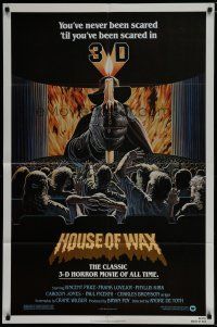 6w345 HOUSE OF WAX 1sh R81 cool Larry Salk 3-D horror artwork of man holding burning candle!