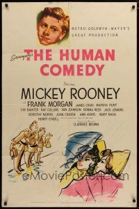 6w348 HUMAN COMEDY style D 1sh '43 artwork of Mickey Rooney, from William Saroyan story!