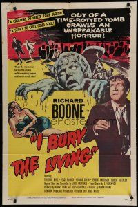 6w357 I BURY THE LIVING 1sh '58 out of a time-rotted tomb crawls an unspeakable horror!