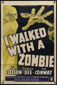 6w359 I WALKED WITH A ZOMBIE style A 1sh R52 classic Val Lewton & Jacques Tourneur voodoo horror!