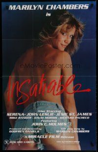 6w369 INSATIABLE 1sh '80 super sexy topless Marilyn Chambers in short jorts is Insatiable!