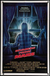 6w373 INVADERS FROM MARS R-rated 1sh '86 Tobe Hooper, art by Mahon, he knows they're here!