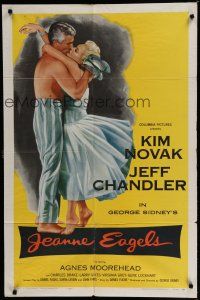 6w381 JEANNE EAGELS 1sh '57 best romantic artwork of Kim Novak & Jeff Chandler kissing!