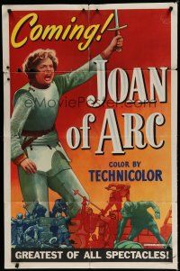 6w384 JOAN OF ARC style A teaser 1sh '48 different art of Ingrid Bergman in armor w/sword!