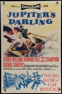 6w389 JUPITER'S DARLING 1sh '55 great art of sexy Esther Williams & Howard Keel on chariot!