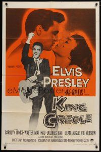6w396 KING CREOLE 1sh '58 great image of Elvis Presley with guitar & sexy Carolyn Jones!