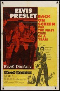 6w397 KING CREOLE 1sh R59 full-length image of Elvis Presley with guitar & w/sexy Carolyn Jones!