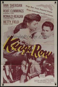 6w405 KINGS ROW 1sh R56 art of Ronald Reagan, Ann Sheridan & Robert Cummings, classic!