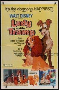 6w412 LADY & THE TRAMP 1sh R72 Walt Disney romantic canine dog classic cartoon!