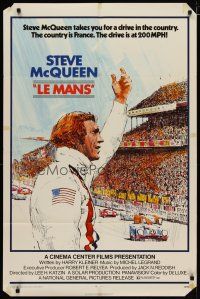 6w421 LE MANS 1sh '71 great Tom Jung artwork of race car driver Steve McQueen waving at fans!