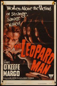6w423 LEOPARD MAN style A 1sh R52 Jacques Tourneur, O'Keefe & Margo, victims of a strange killer!