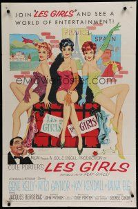 6w424 LES GIRLS 1sh '57 Fernie art of Gene Kelly + sexy Mitzi Gaynor, Kay Kendall & Taina Elg!