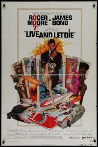 6w437 LIVE & LET DIE 1sh '73 art of Roger Moore as James Bond by Robert McGinnis!