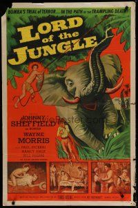 6w448 LORD OF THE JUNGLE 1sh '55 great action art of Bomba the Jungle Boy w/elephant!
