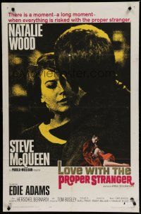 6w453 LOVE WITH THE PROPER STRANGER 1sh '64 romantic close up of Natalie Wood & Steve McQueen!