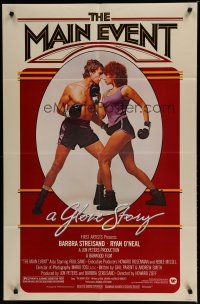 6w463 MAIN EVENT 1sh '79 great full-length image of Barbra Streisand boxing with Ryan O'Neal!