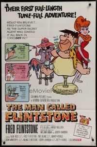6w466 MAN CALLED FLINTSTONE 1sh '66 Hanna-Barbera, Fred, Barney, Wilma & Betty, cartoon spy spoof!