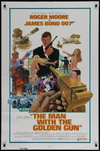 6w476 MAN WITH THE GOLDEN GUN East hemi 1sh '74 art of Roger Moore as James Bond by McGinnis!
