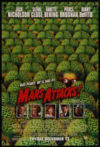 6w480 MARS ATTACKS! advance 1sh '96 directed by Tim Burton, great image of many alien brains!