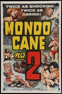 6w493 MONDO CANE 2 1sh '64 art of bizarre human oddities, twice as shocking!