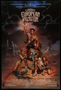 6w510 NATIONAL LAMPOON'S EUROPEAN VACATION 1sh '85 Vallejo art of Chevy Chase, Beverly D'Angelo!